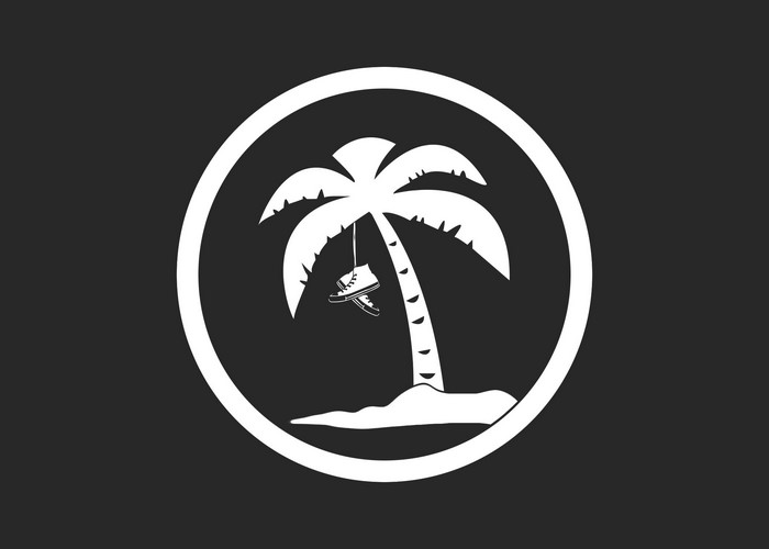 Palm tree with shoes hanging, minimalist logo