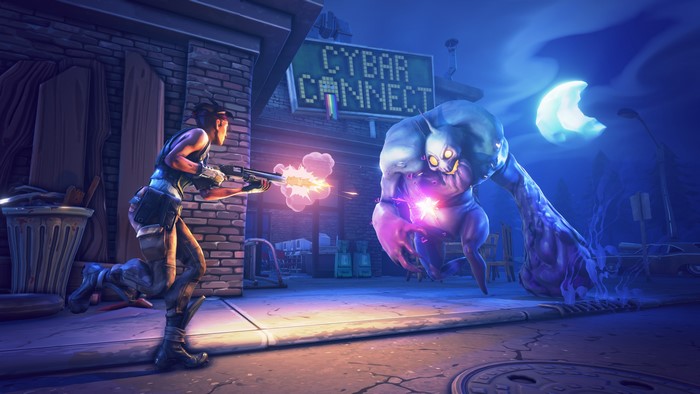 Fortnite character fighting a monster