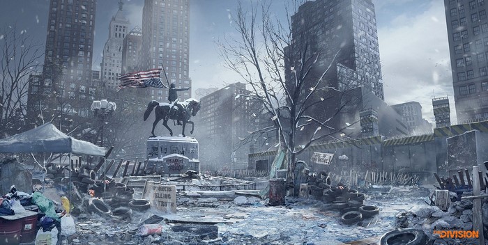 Tom Clancy's The Division, apocalyptic city square with statue