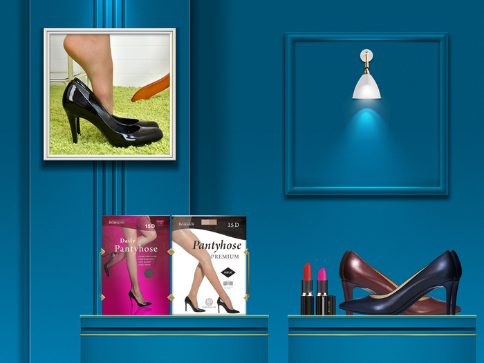 Pantyhose, Shoes, and Lipstick Display