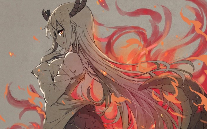 Tohru from Kobayashi-san Chi no Maid Dragon with fire