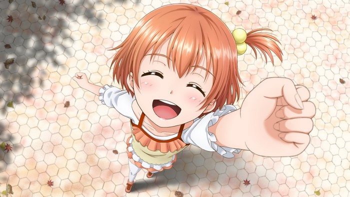 Hoshizora Rin from Love Live! from a top-down perspective