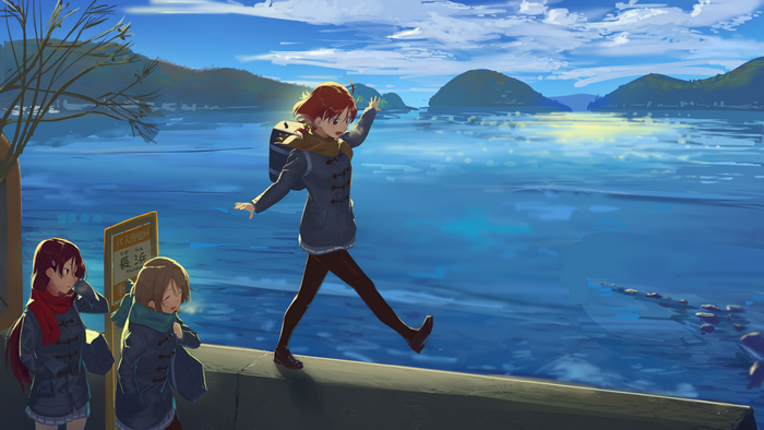 Anime girls by the sea in Love Live! Sunshine