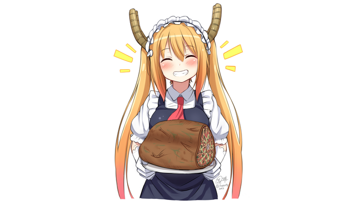 Tohru from Kobayashi-san Chi no Maid Dragon holding meat