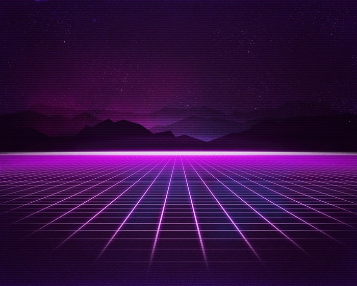 Retrowave Digital Art with Purple Mountains