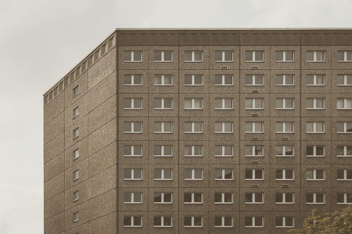 Apartment building with many windows