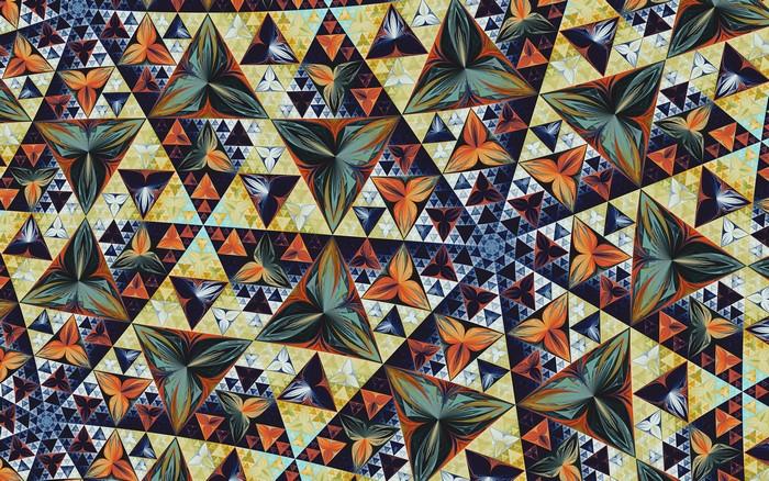 Abstract fractal pattern with triangles and floral motifs