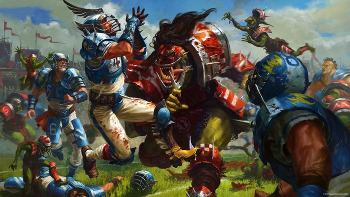 Warhammer Orcs and Goblins playing Blood Bowl