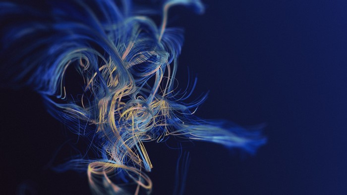 Abstract blue and yellow swirling digital art