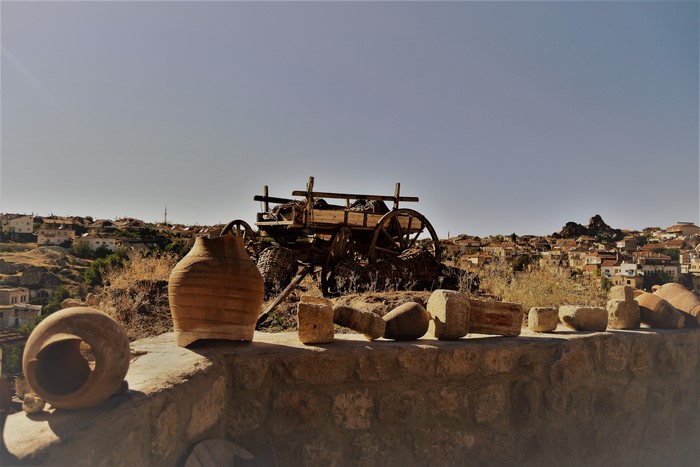 Ancient pottery and cart in Cappadocia
