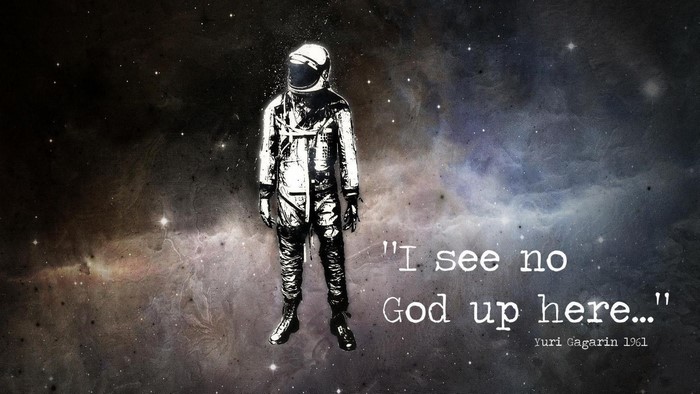 Astronaut with Yuri Gagarin quote in space