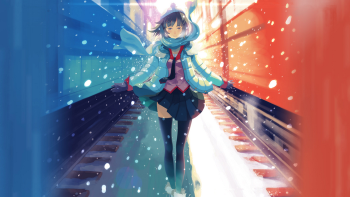 Hitagi Senjougahara from Monogatari Series in snow