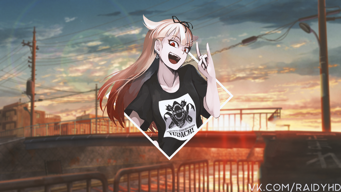 Yuudachi from Kantai Collection with sunset background