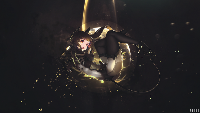 Anime girl with cat ears in dark space