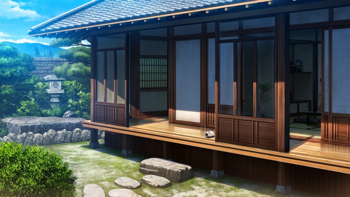 Anime house with a traditional Japanese garden
