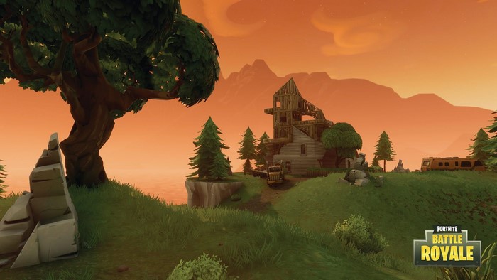 Fortnite Battle Royale landscape with unfinished building