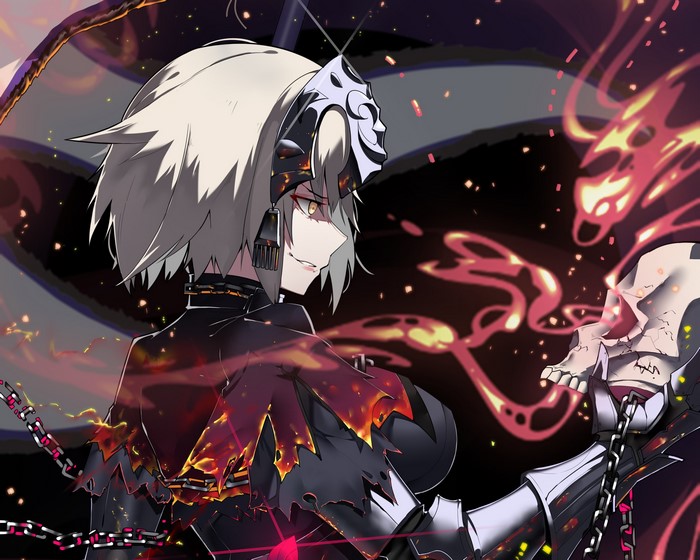 Jeanne d'Arc (Alter) from Fate/Grand Order holding a skull