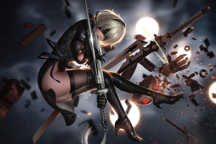 2B from NieR: Automata with swords