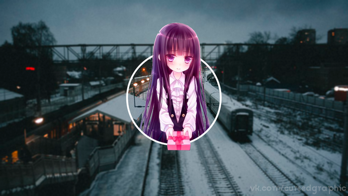 Anime girl with gift at train station