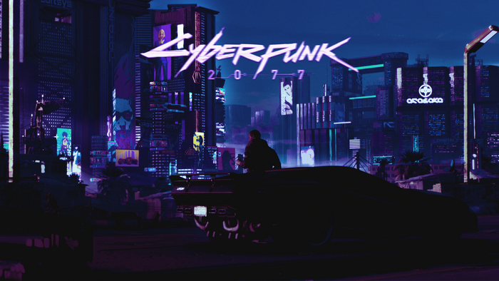 Cyberpunk 2077 futuristic city with car