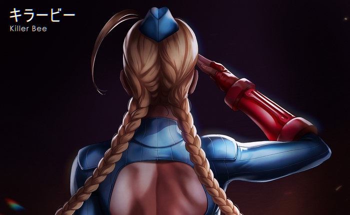 Cammy White from Street Fighter saluting