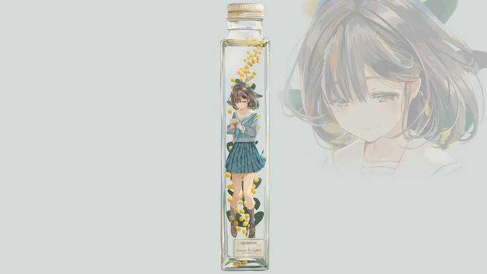 Anime girl in a bottle with flowers
