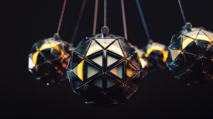 Abstract geometric spheres on black background