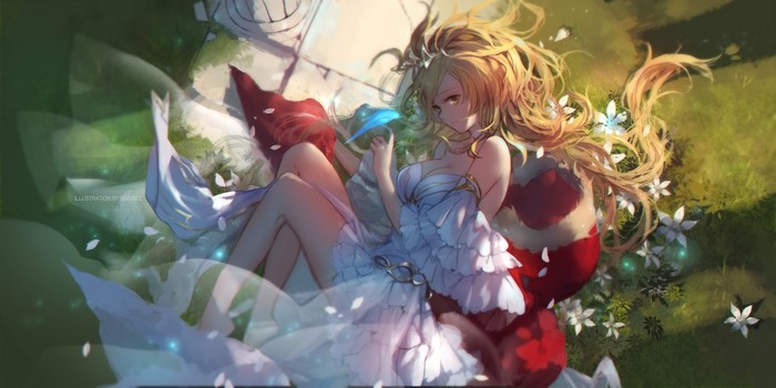 Anime girl with blonde hair and red tail