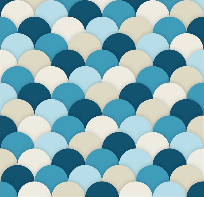 Blue and beige overlapping scalloped pattern