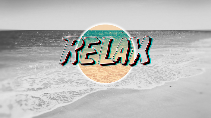 RELAX typography over a beach scene