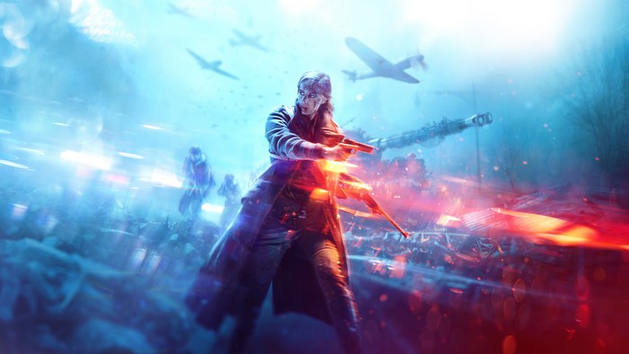 Woman soldier with gun in Battlefield V