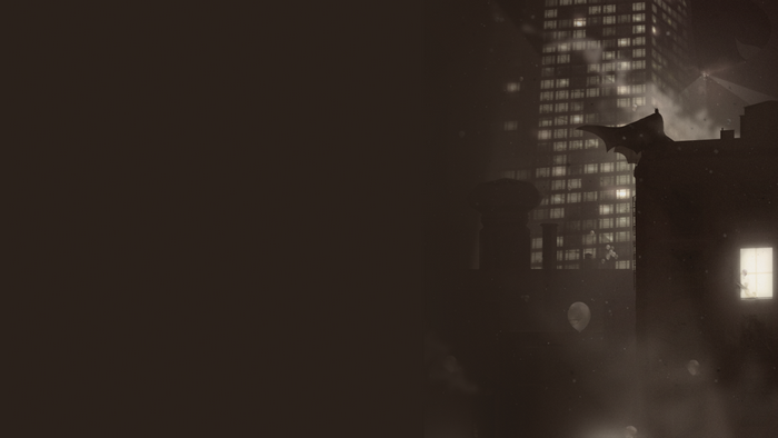 Batman on a rooftop in a misty city