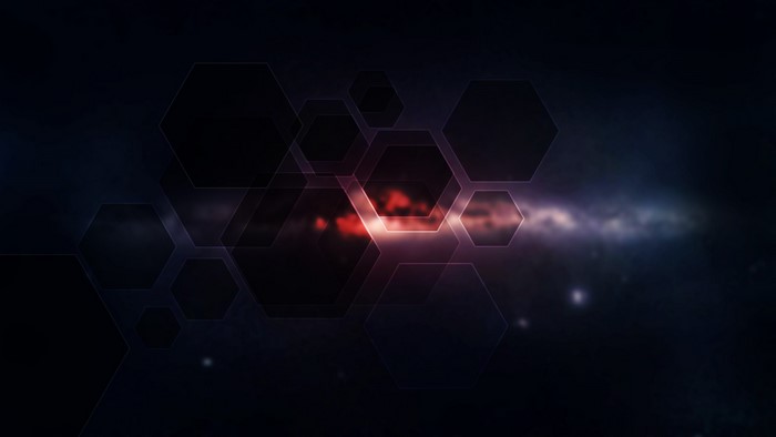 Dark abstract geometric hexagons with nebula background