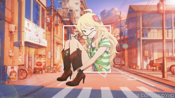 Anime girl with glasses and boots