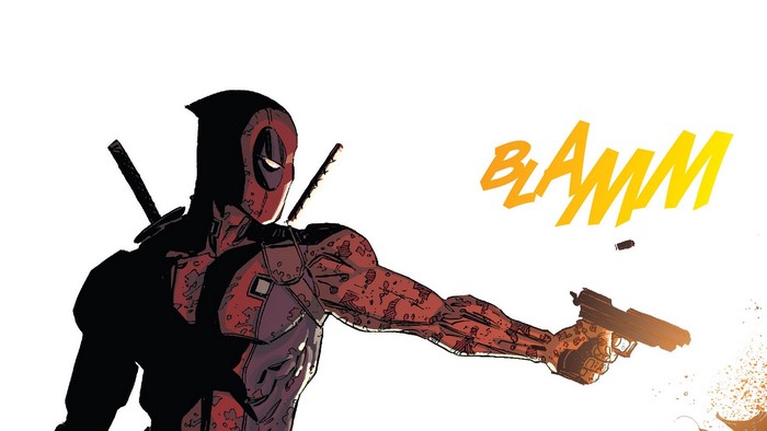 Deadpool shooting a gun