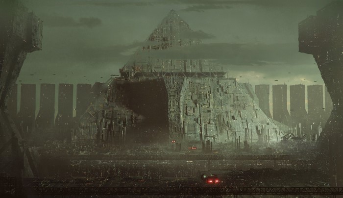 Cyberpunk Futuristic Pyramid Cityscape