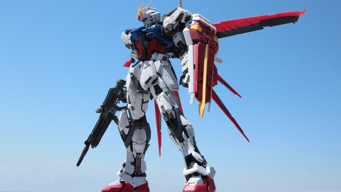 Master Grade Gundam SEED robot with rifle