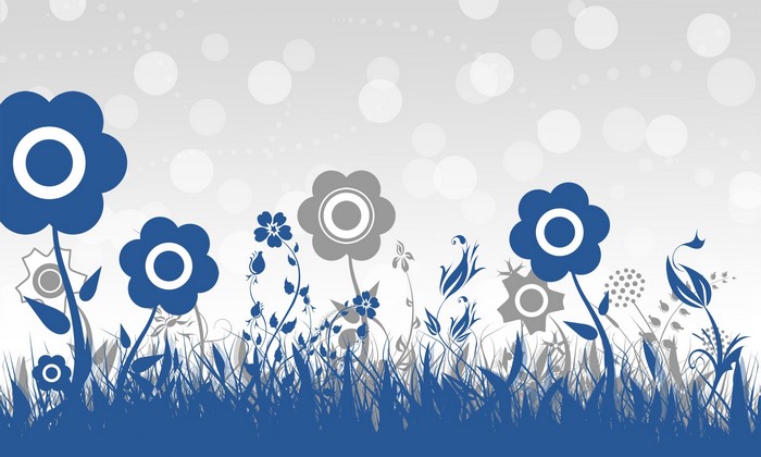 Abstract blue and gray flowers and grass