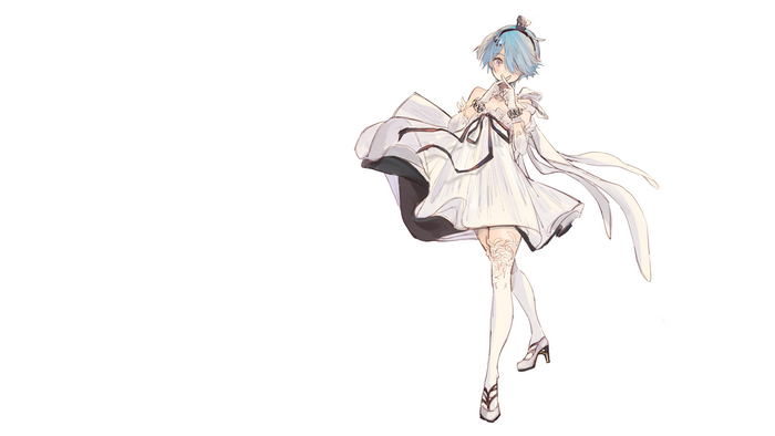 Rem from Re:Zero in a white dress