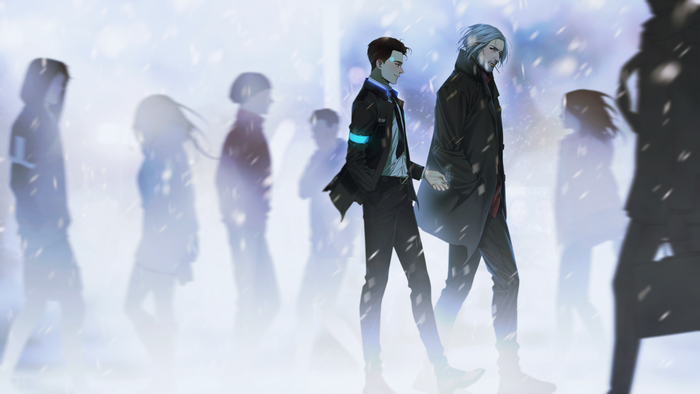 Connor and Hank from Detroit: Become Human in the snow