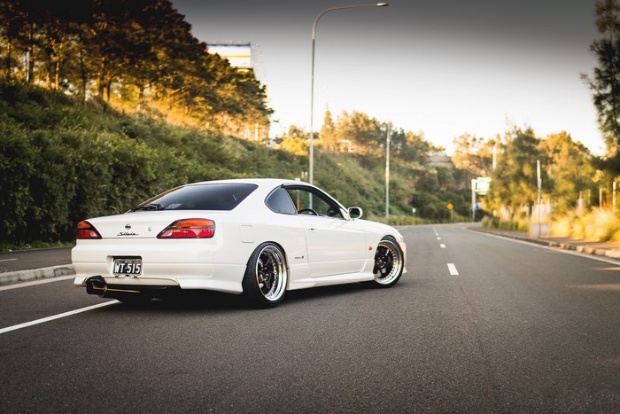 White Nissan Silvia S15 Sports Car on Road