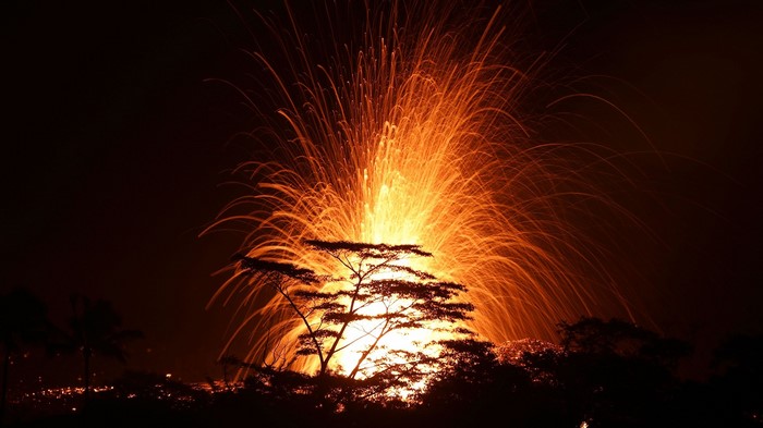 Volcanic eruption at Kilauea, Hawaii at night