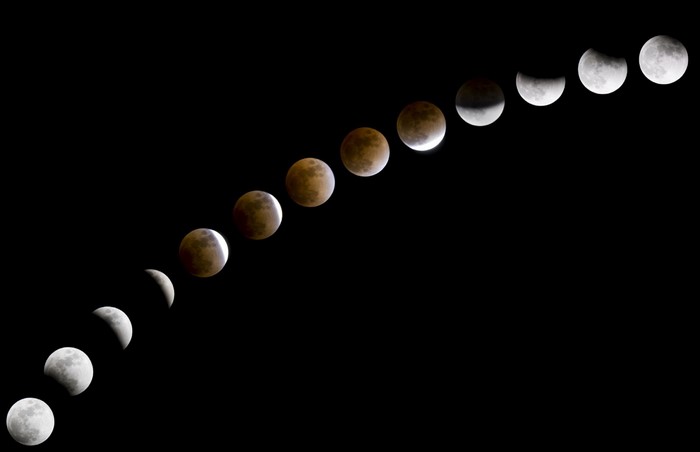 Lunar Eclipse Sequence on Black Background