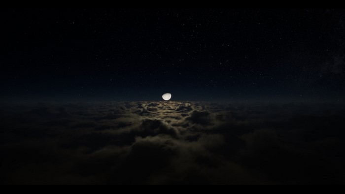 Moon over clouds at night with stars
