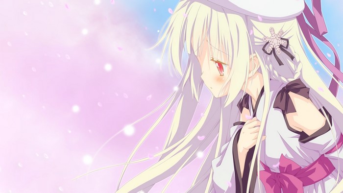 Anime girl with white hair and red eyes