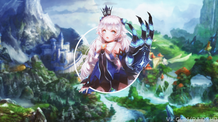Anime girl with mechanical arm in fantasy landscape