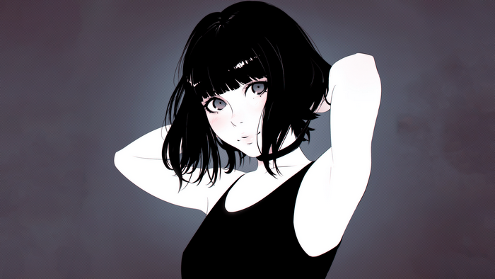 Anime girl with short black hair and choker
