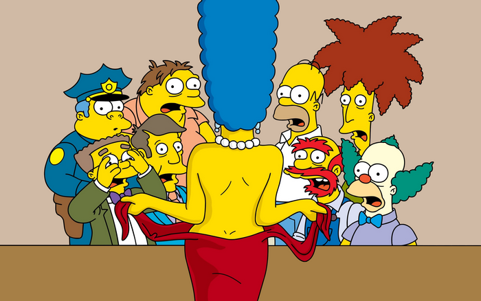 Marge Simpson and male characters from The Simpsons