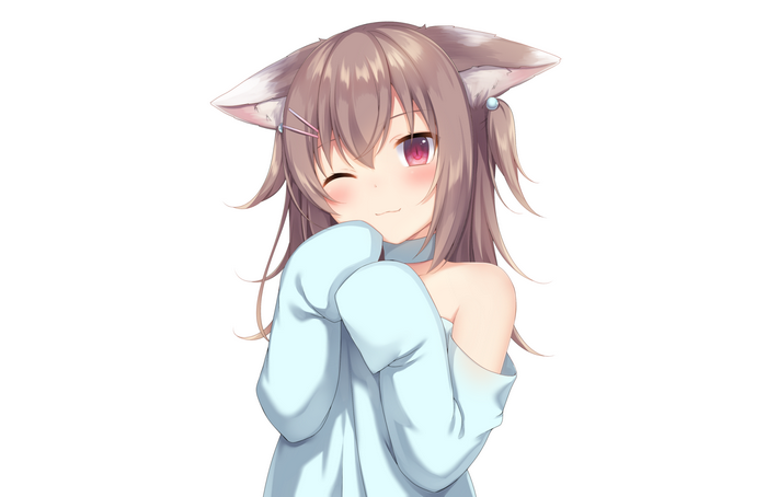 Anime girl with cat ears winking