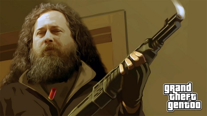 Richard Stallman from Grand Theft Gentoo parody